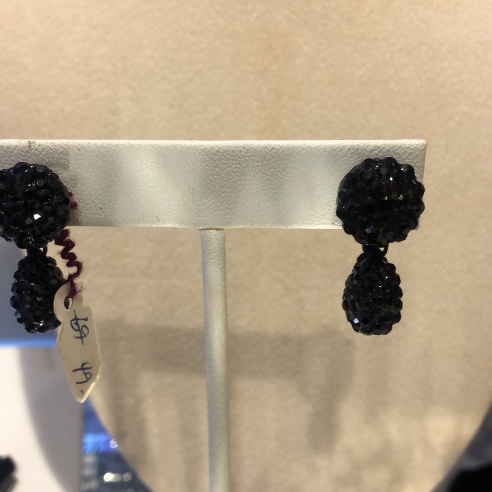 Petite Black Enamel & Jet black Crystal Pear Drop Earrings-pierced